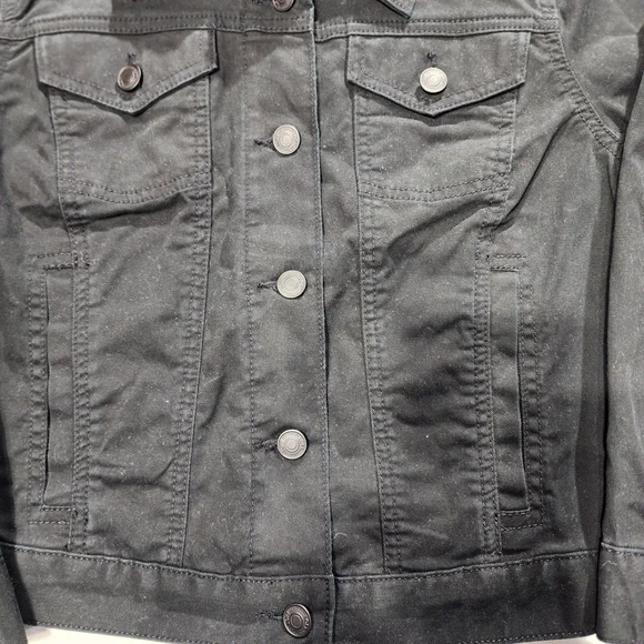 Woman Black Denim Jacket Talla S Hecho En Indonesia 97%cotton 3%spandex - Picture 3 of 7